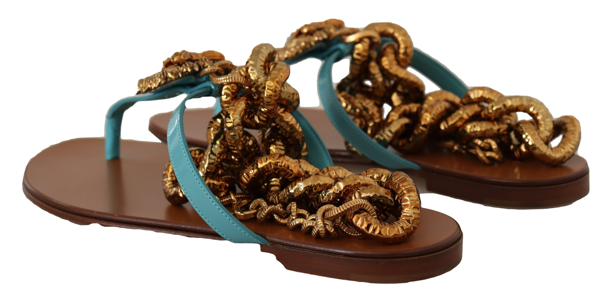 Blaue flache Sandalen „Devotion“ aus Leder