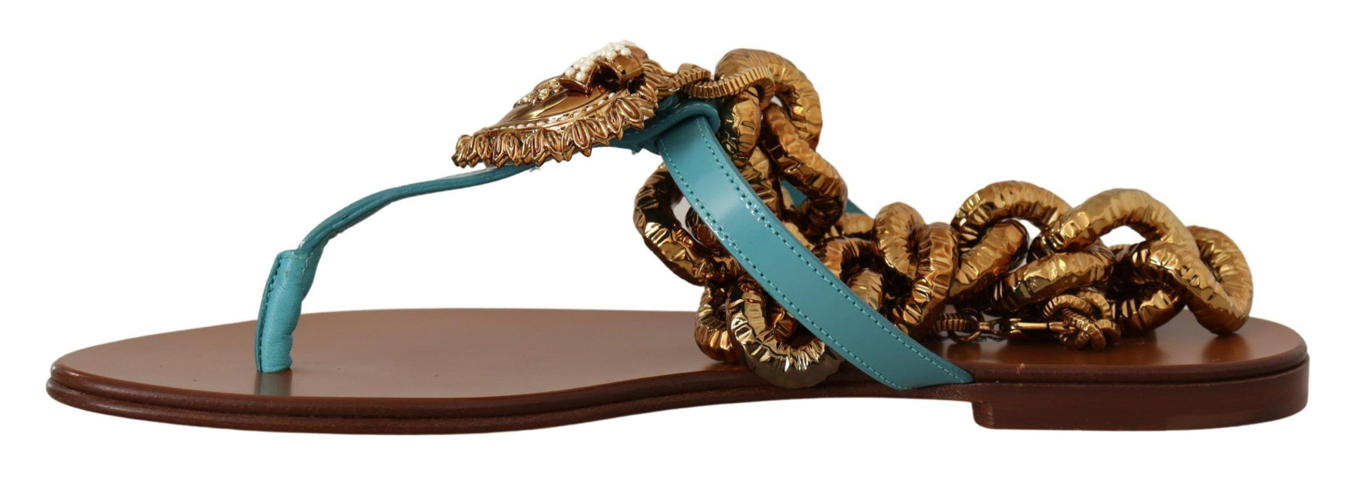 Blaue flache Sandalen „Devotion“ aus Leder