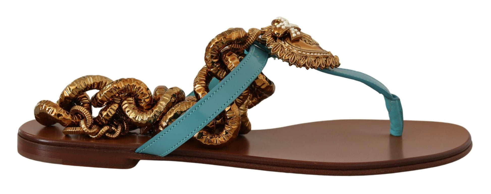 Blaue flache Sandalen „Devotion“ aus Leder