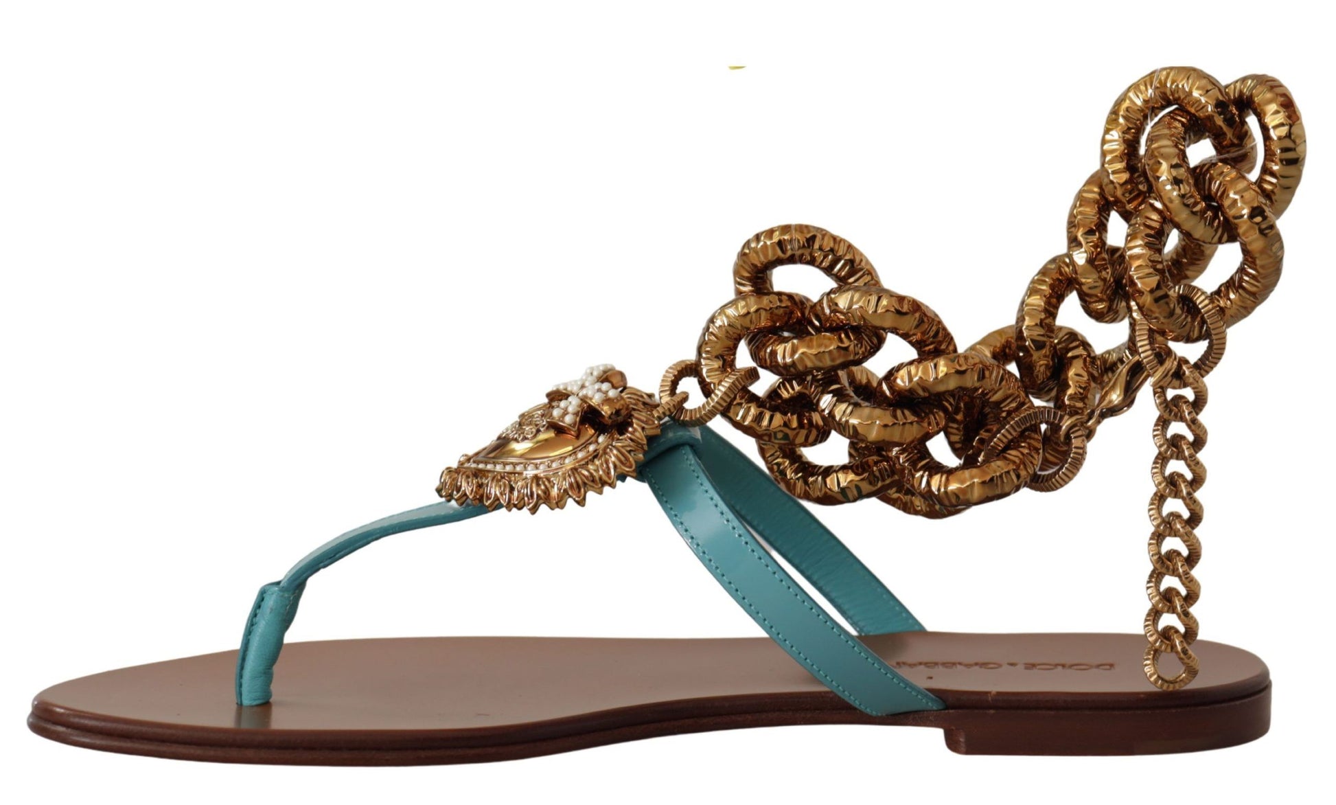 Blaue flache Sandalen „Devotion“ aus Leder
