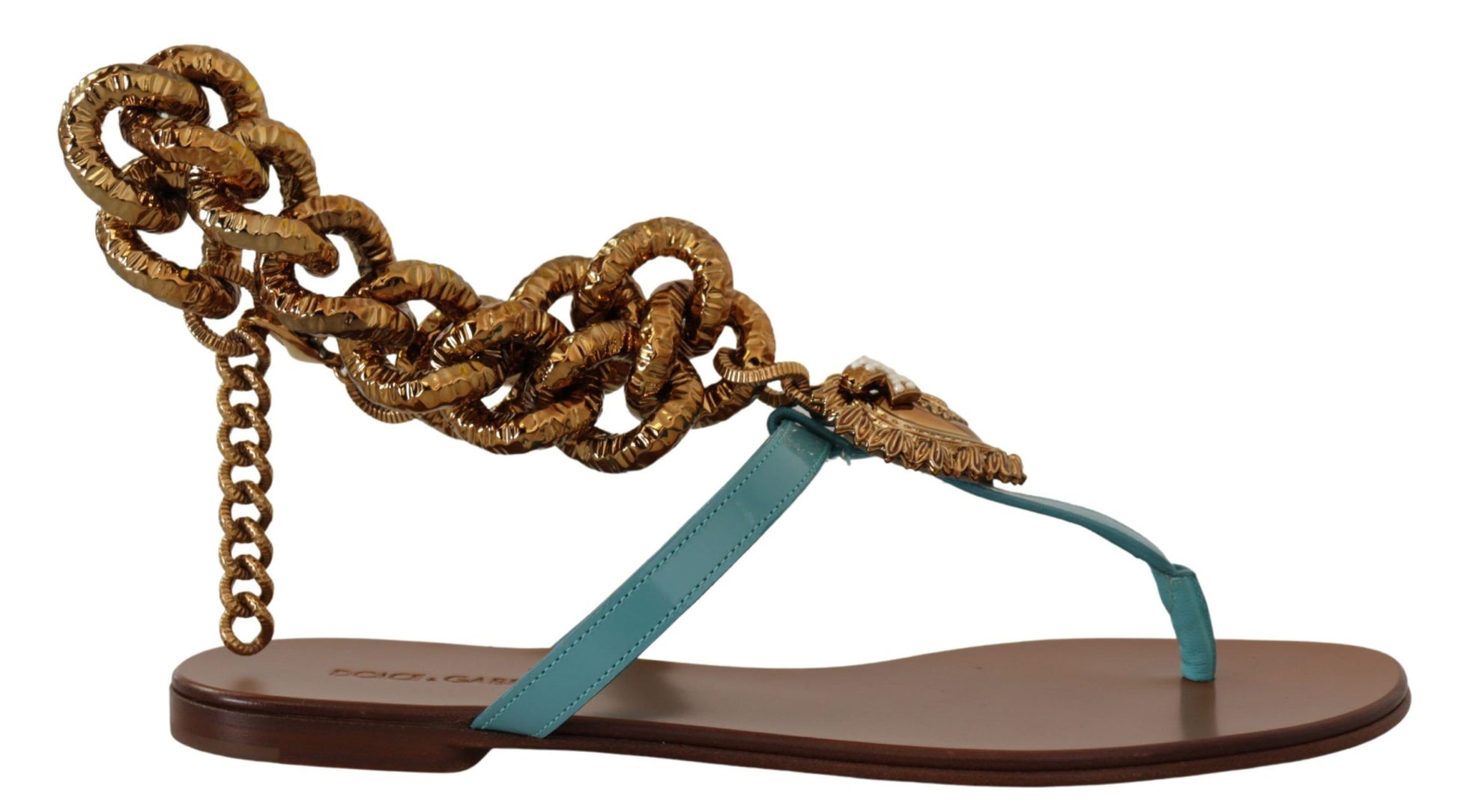 Blaue flache Sandalen „Devotion“ aus Leder