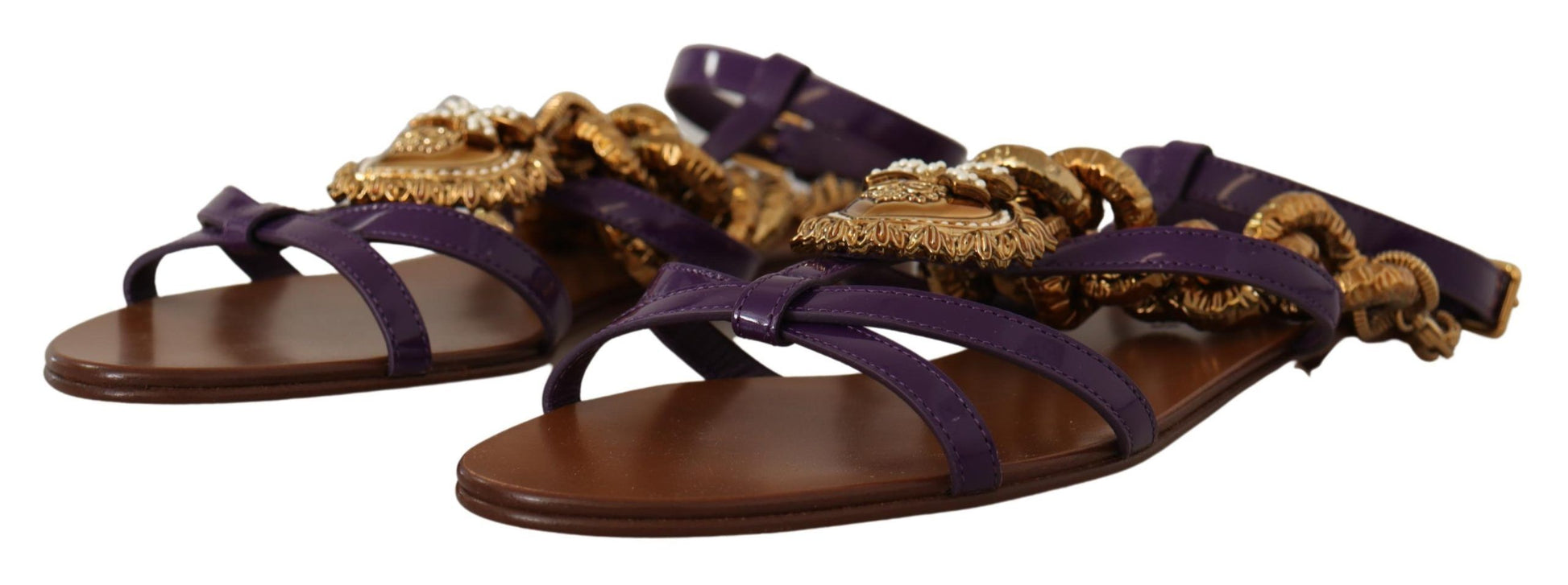 Lila Leder Devotion Flats Sandalen Schuhe