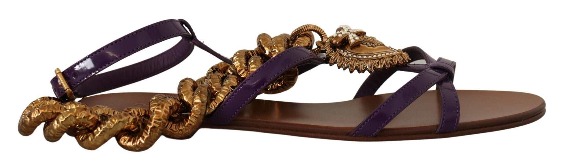 Lila Leder Devotion Flats Sandalen Schuhe
