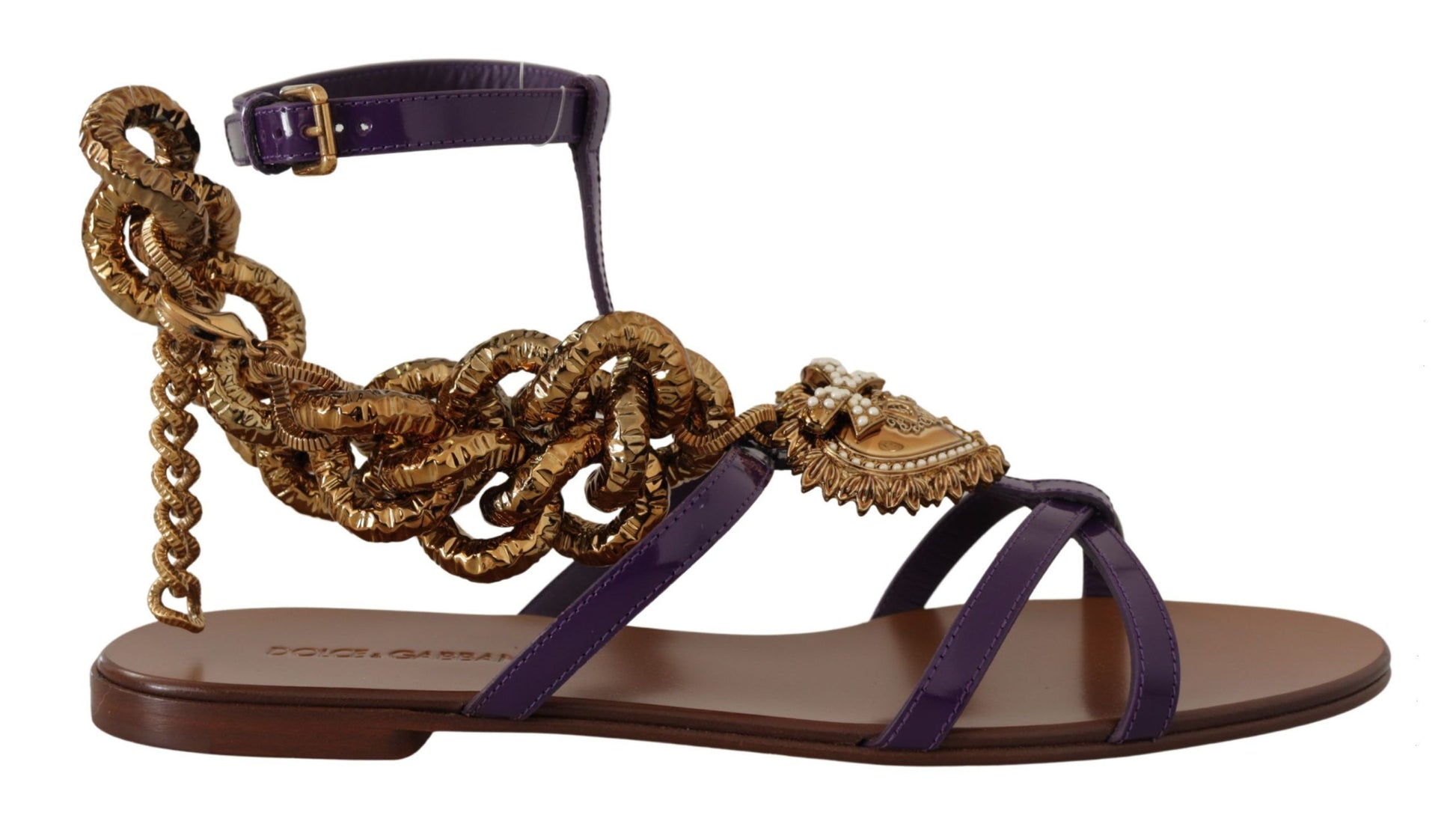 Lila Leder Devotion Flats Sandalen Schuhe