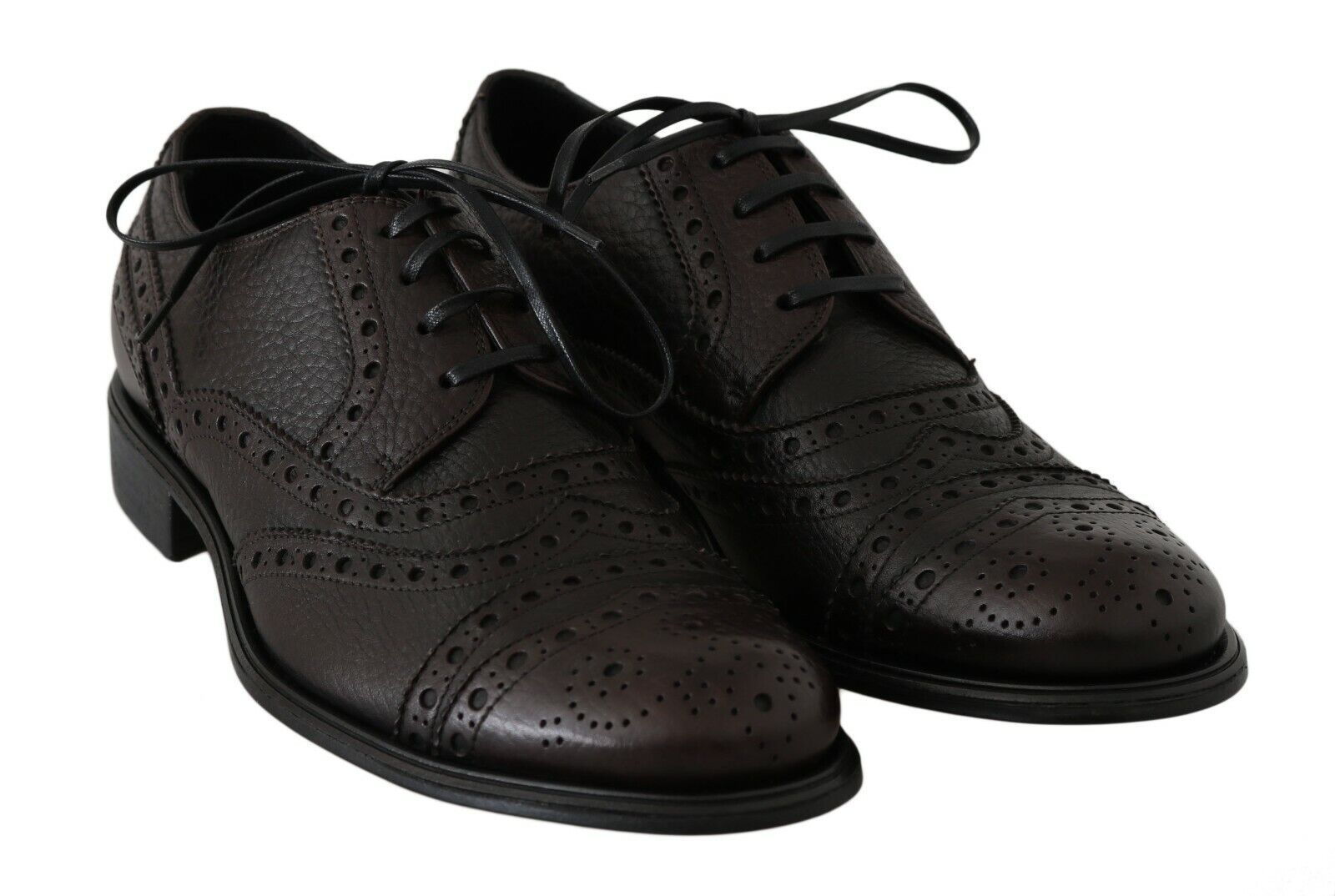 Braune Derby-Schuhe aus Leder mit Flügelkappe
