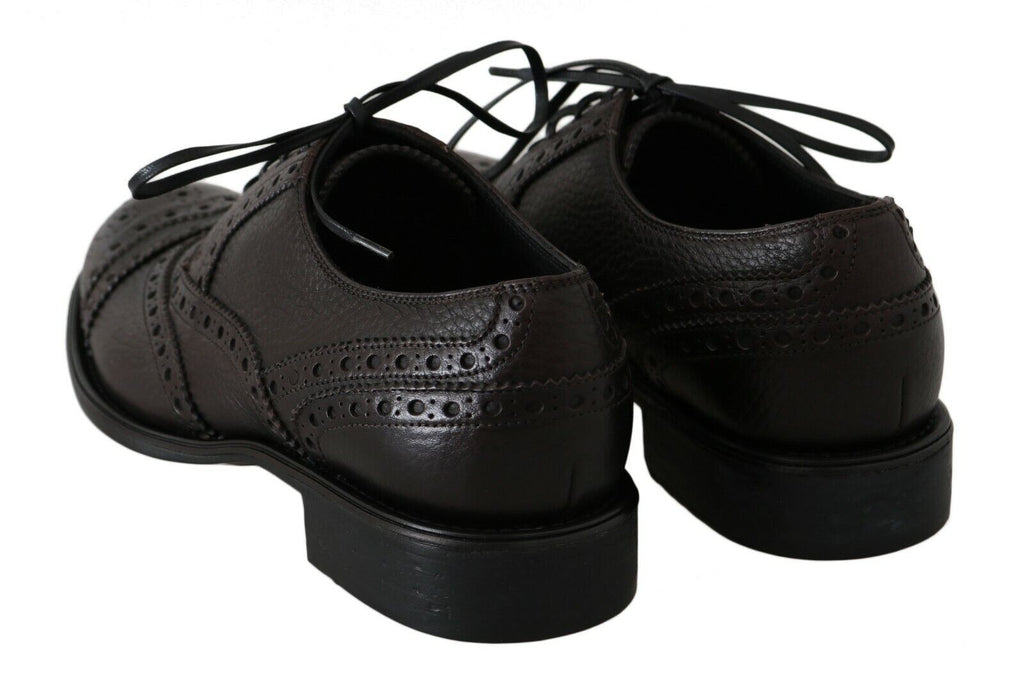 Braune Derby-Schuhe aus Leder mit Flügelkappe