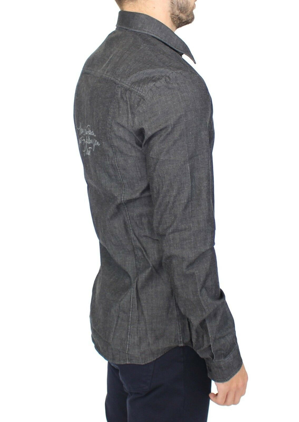 Lässiges Stretchhemd aus Denim-Jeans-Baumwolle in Grau