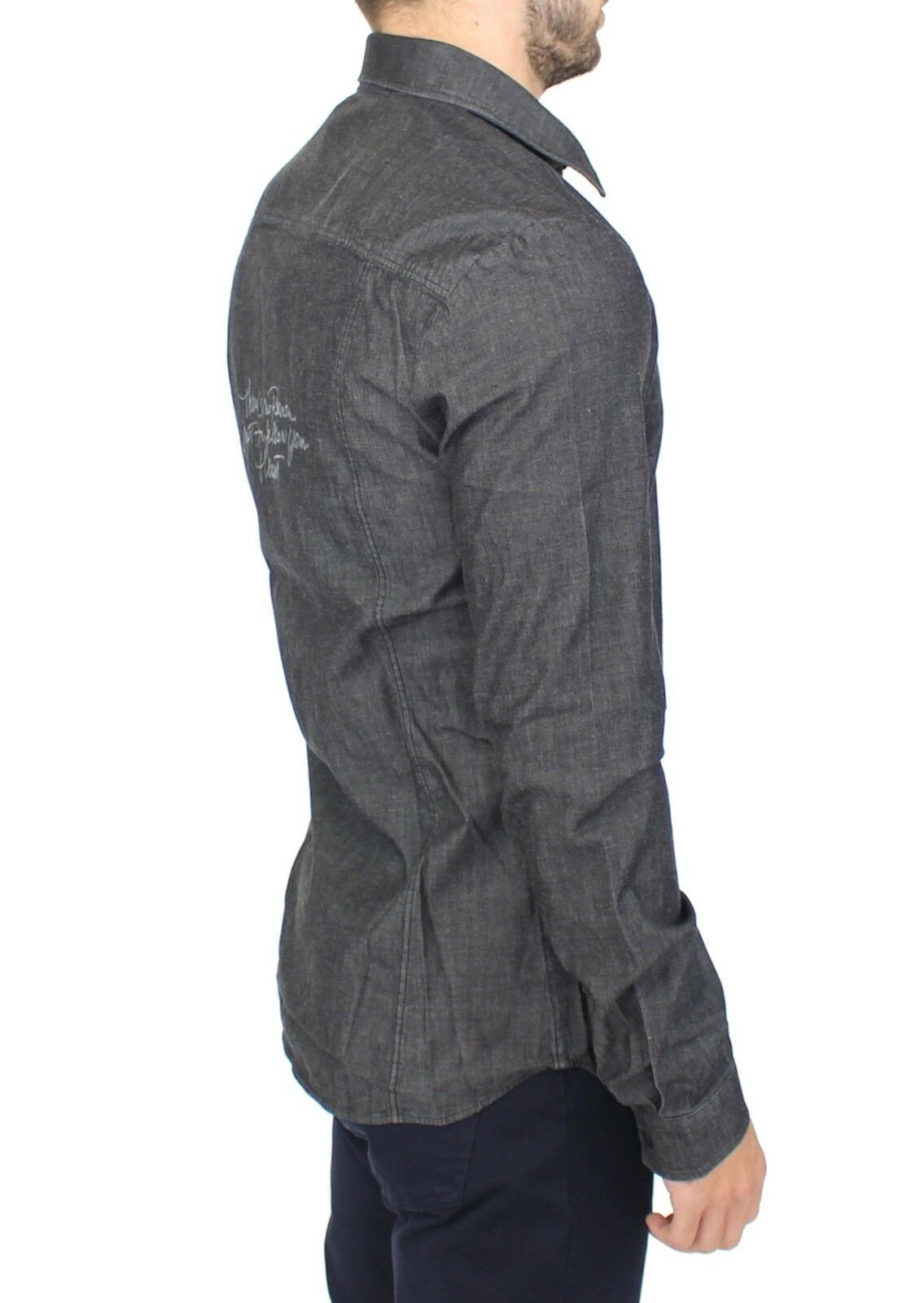Lässiges Stretchhemd aus Denim-Jeans-Baumwolle in Grau