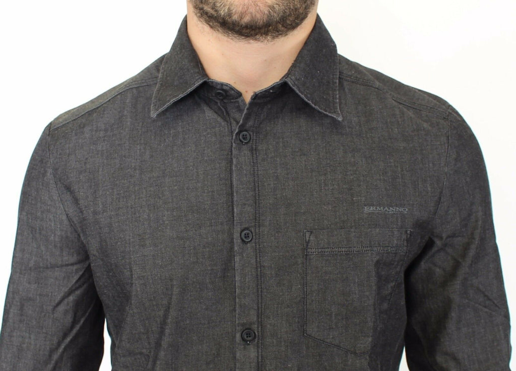 Lässiges Stretchhemd aus Denim-Jeans-Baumwolle in Grau