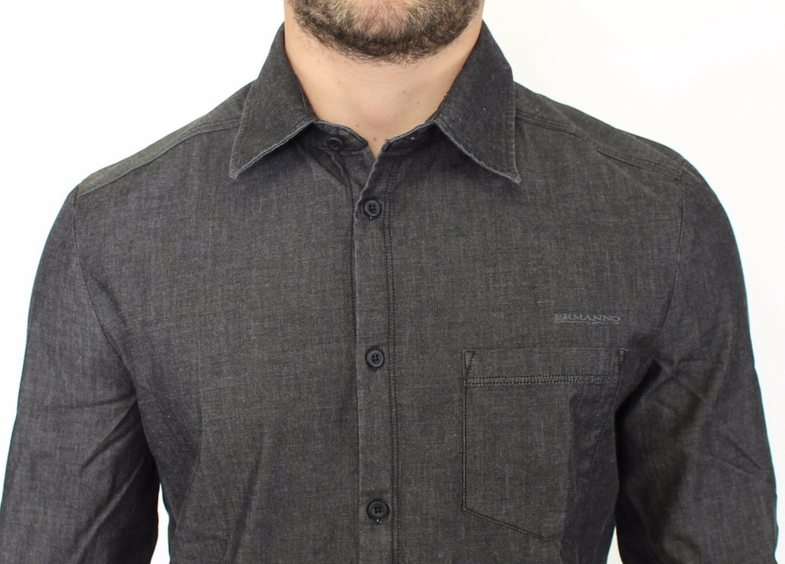 Lässiges Stretchhemd aus Denim-Jeans-Baumwolle in Grau