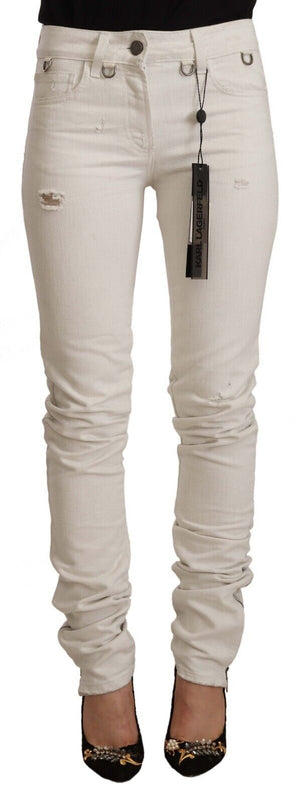 Weiße Slim Fit-Jeans aus Baumwolldenim mit mittlerer Taille