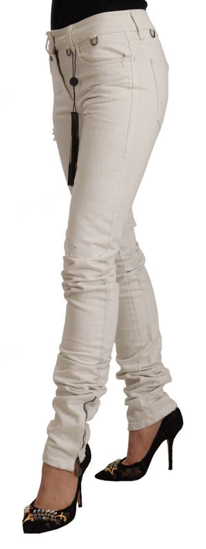 Weiße Slim Fit-Jeans aus Baumwolldenim mit mittlerer Taille