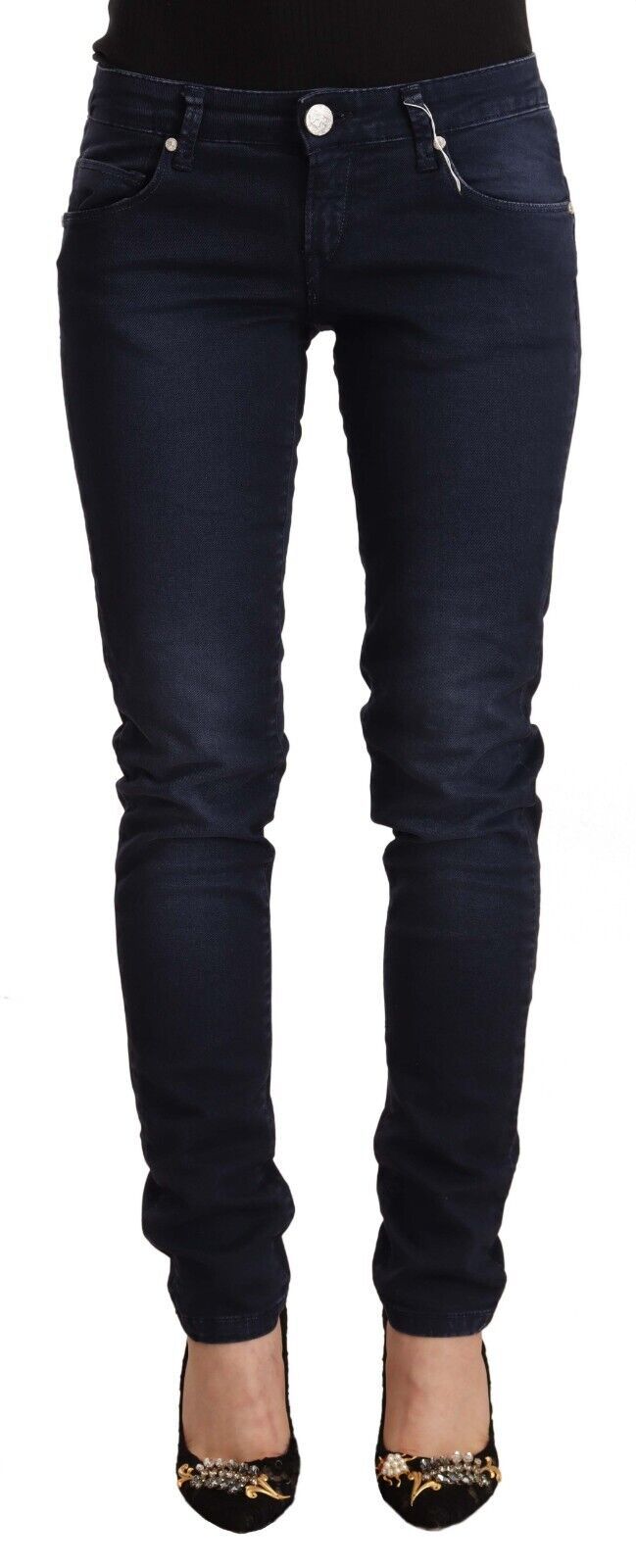 Blaue Slim Fit Jeans aus gewaschener Baumwolle mit niedriger Taille