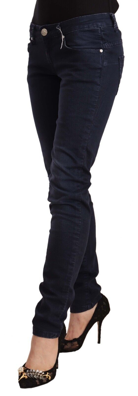 Blaue Slim Fit Jeans aus gewaschener Baumwolle mit niedriger Taille
