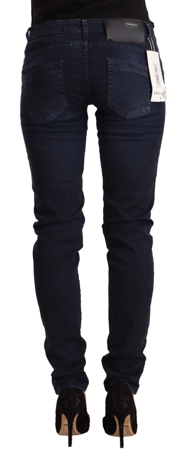 Blaue Slim Fit Jeans aus gewaschener Baumwolle mit niedriger Taille