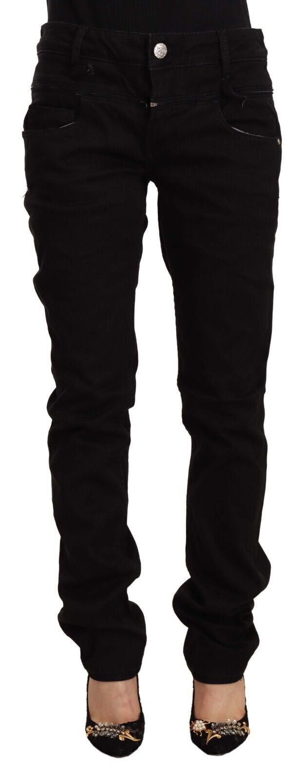 Schwarze Skinny Jeans mit niedrigem Bund aus Baumwollstretch-Denim