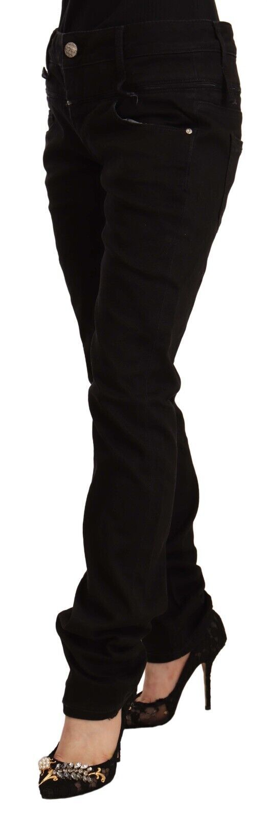 Schwarze Skinny Jeans mit niedrigem Bund aus Baumwollstretch-Denim
