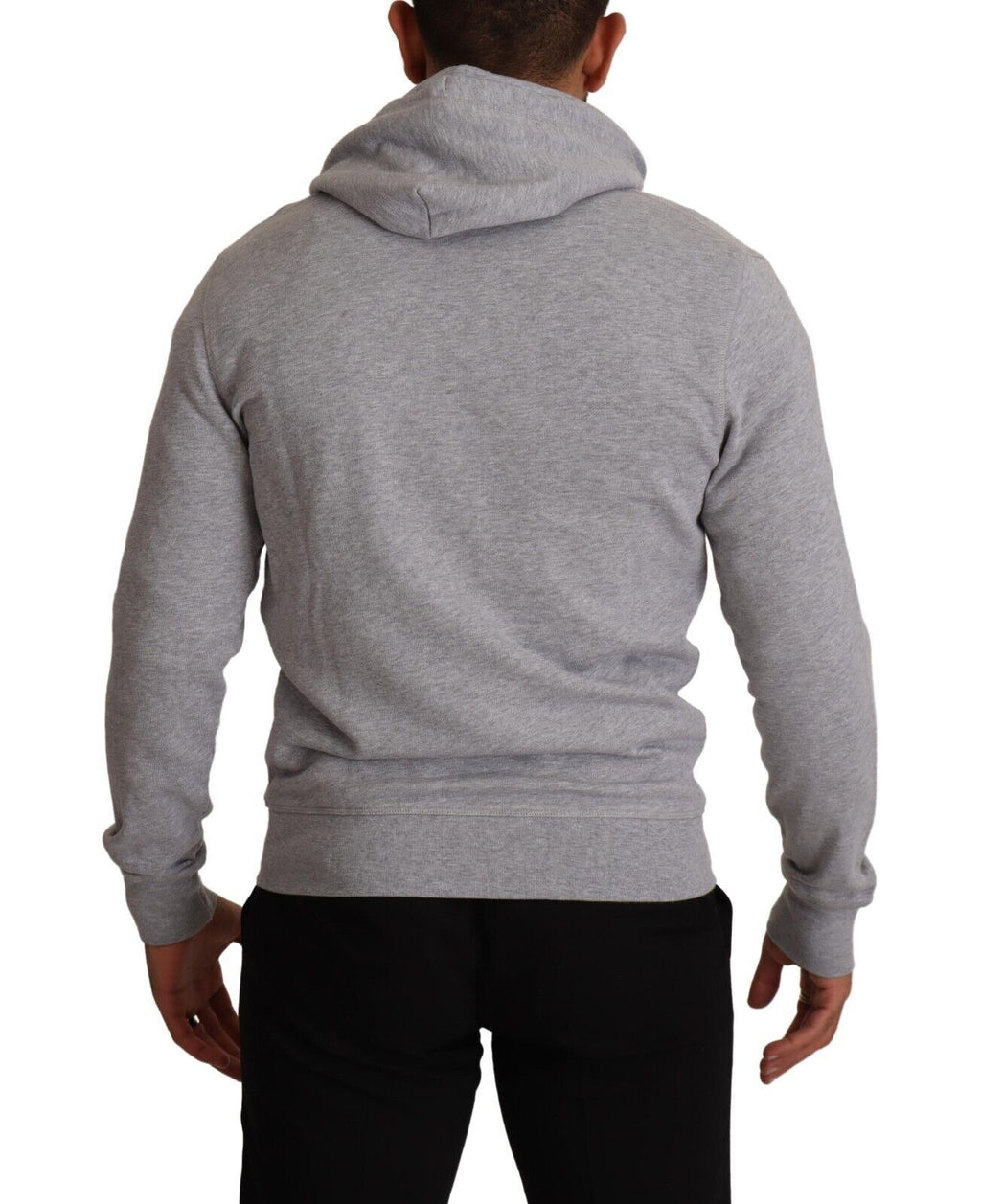 Grauer Baumwoll-Sweatshirtpullover mit durchgehendem Reißverschluss und Kapuze