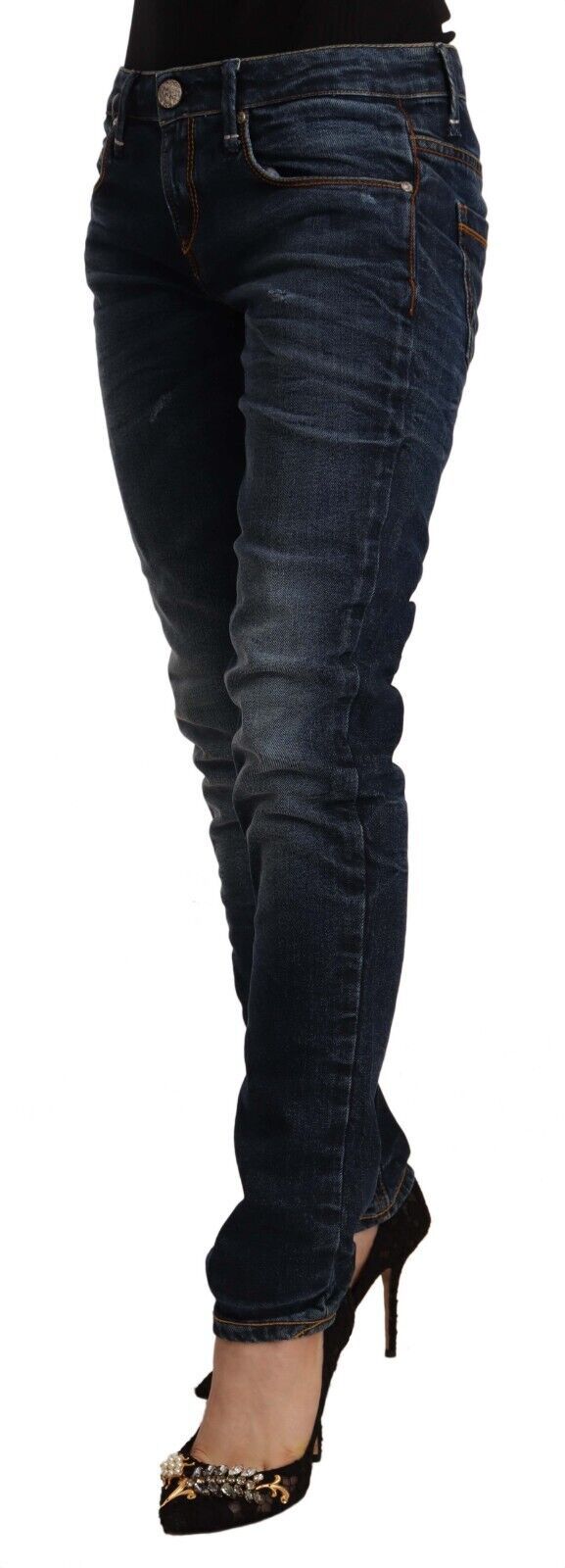 Blaue Skinny-Jeans aus verwaschener Baumwolle mit mittlerer Taille