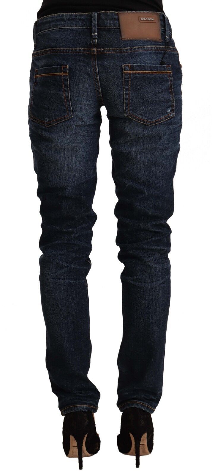 Blaue Skinny-Jeans aus verwaschener Baumwolle mit mittlerer Taille