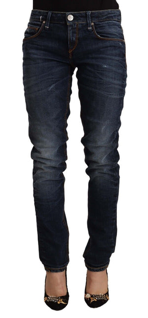 Blaue Skinny-Jeans aus verwaschener Baumwolle mit mittlerer Taille