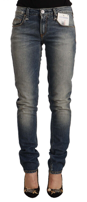Blaue Skinny-Jeans aus verwaschener Baumwolle mit mittlerer Taille