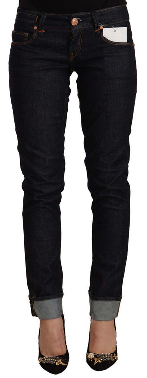 Schwarze Slim Fit-Jeans aus Baumwolle mit niedriger Taille