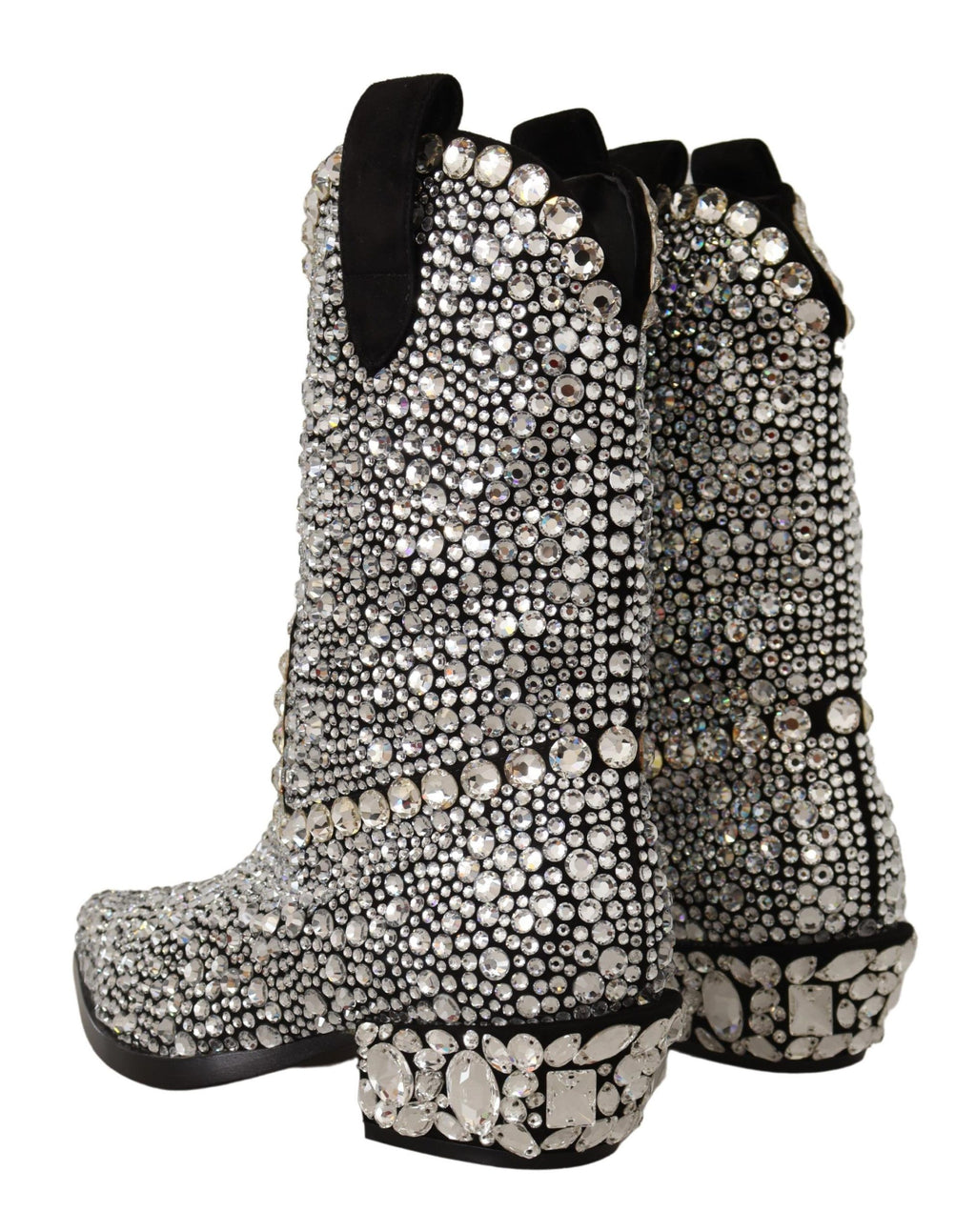 Schwarze Wildlederstiefel mit Strass-Kristallen