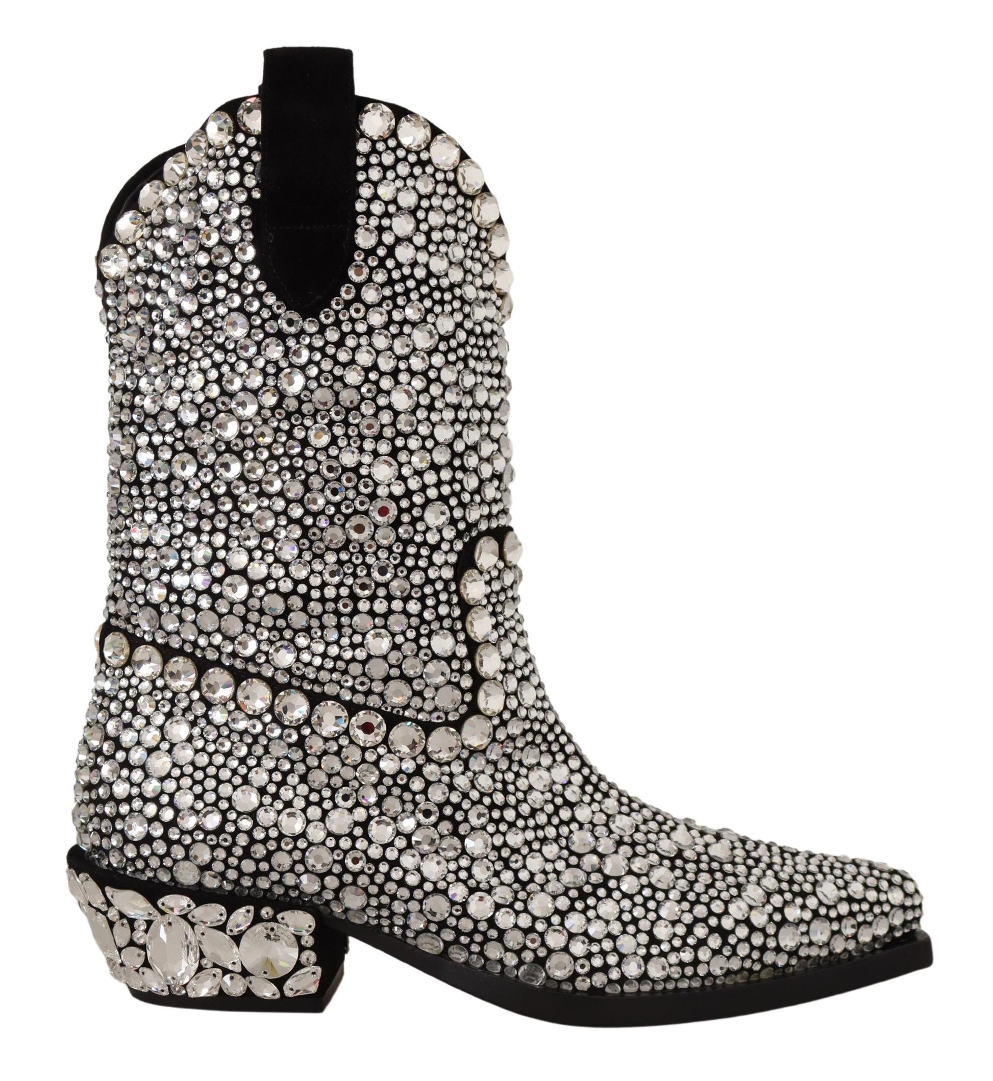Schwarze Wildlederstiefel mit Strass-Kristallen