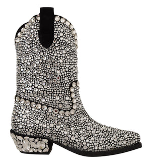 Schwarze Wildlederstiefel mit Strass-Kristallen