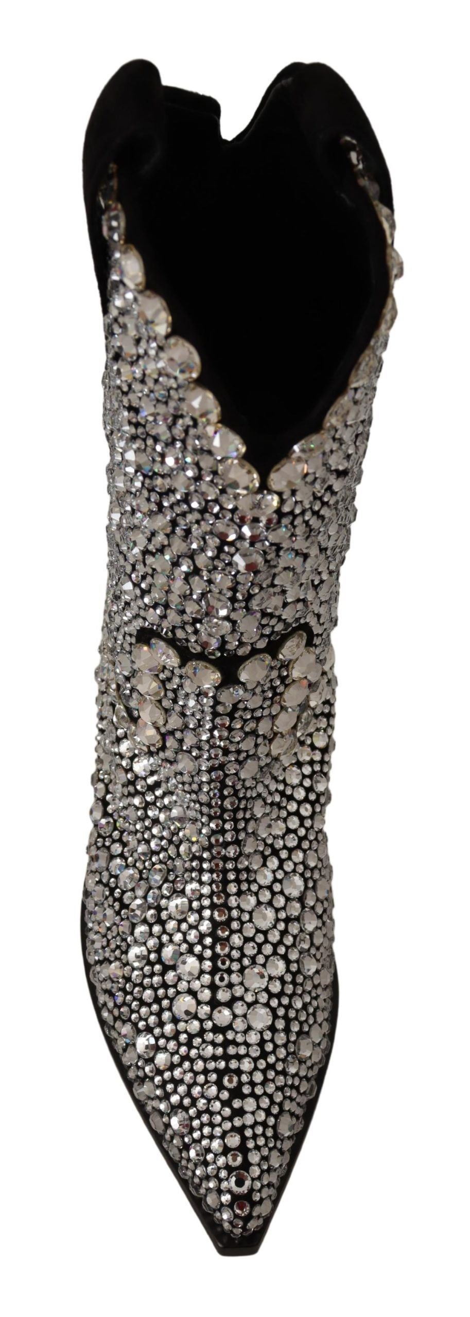 Schwarze Wildlederstiefel mit Strass-Kristallen