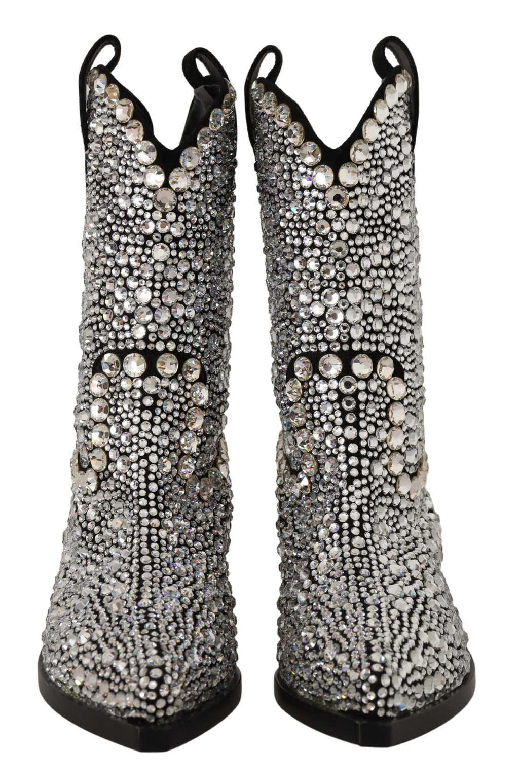 Schwarze Wildlederstiefel mit Strass-Kristallen