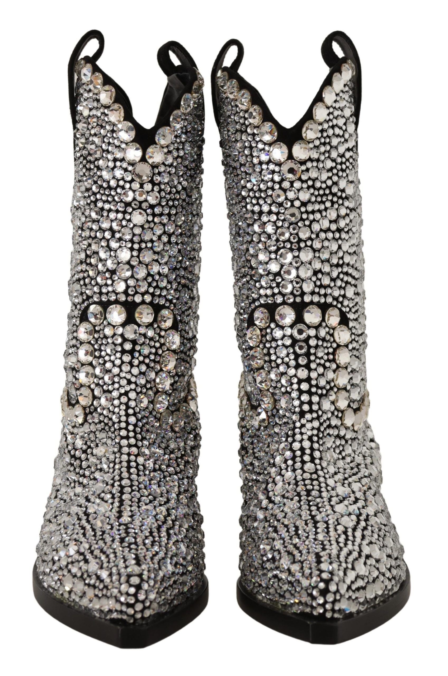 Schwarze Wildlederstiefel mit Strass-Kristallen