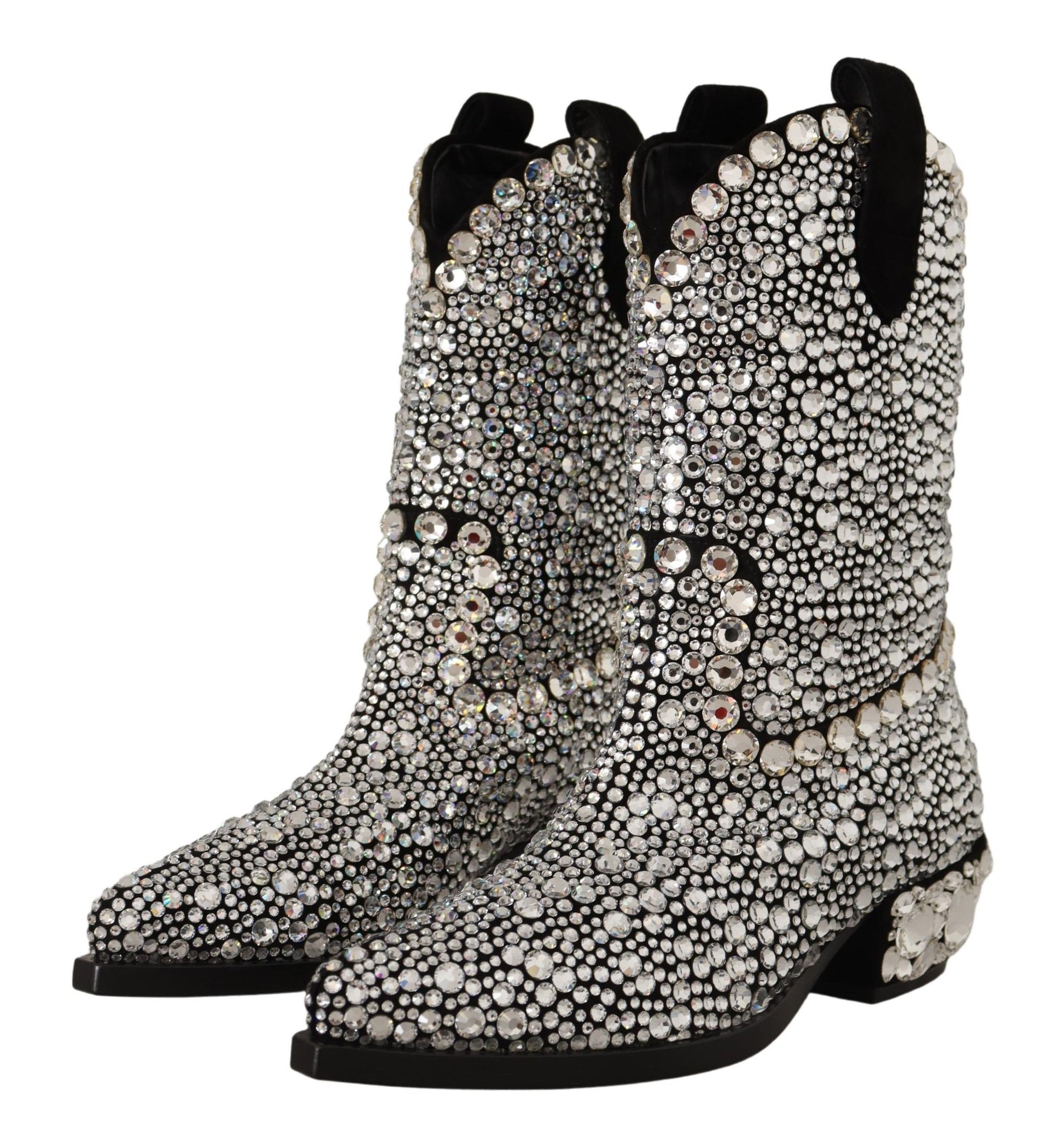 Schwarze Wildlederstiefel mit Strass-Kristallen