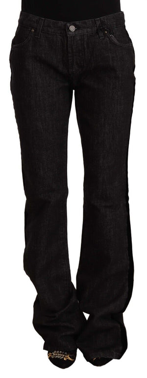 Schwarze, gerade Bootcut-Jeans aus Baumwolldenim mit mittlerer Taille