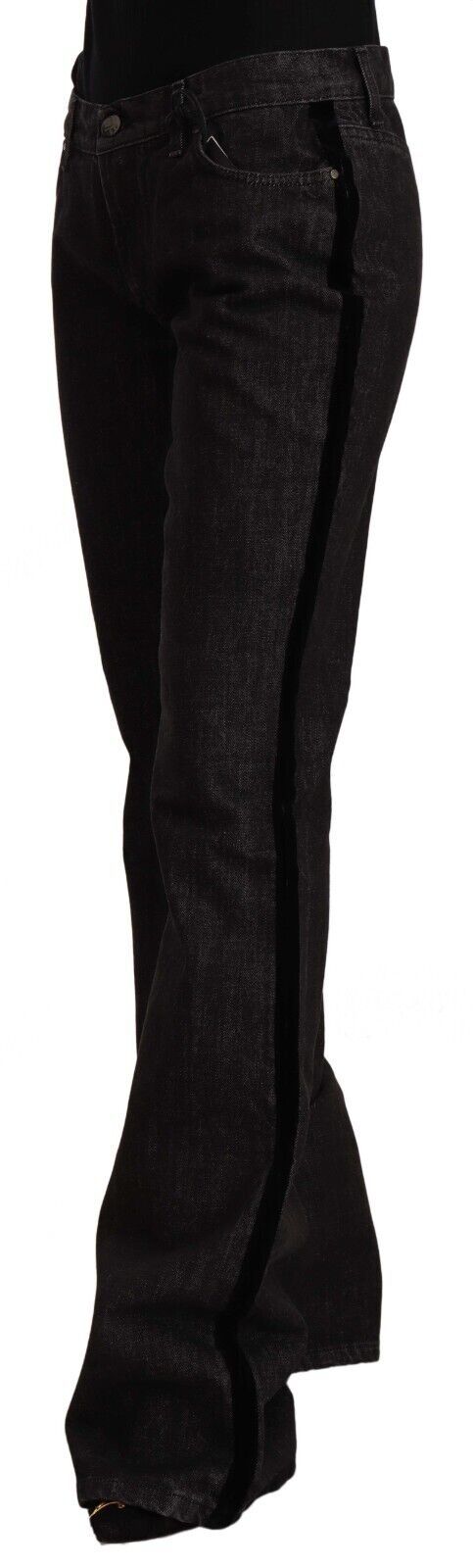 Schwarze, gerade Bootcut-Jeans aus Baumwolldenim mit mittlerer Taille