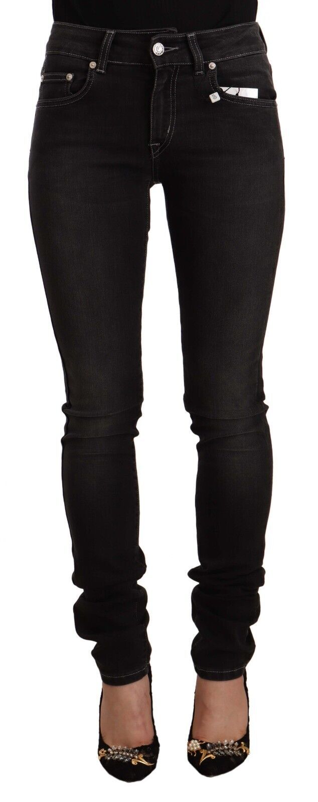 Schwarze Skinny-Slim-Fit-Jeans aus Baumwolle mit mittlerer Taille