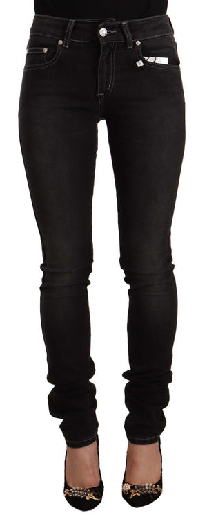 Schwarze Skinny-Slim-Fit-Jeans aus Baumwolle mit mittlerer Taille