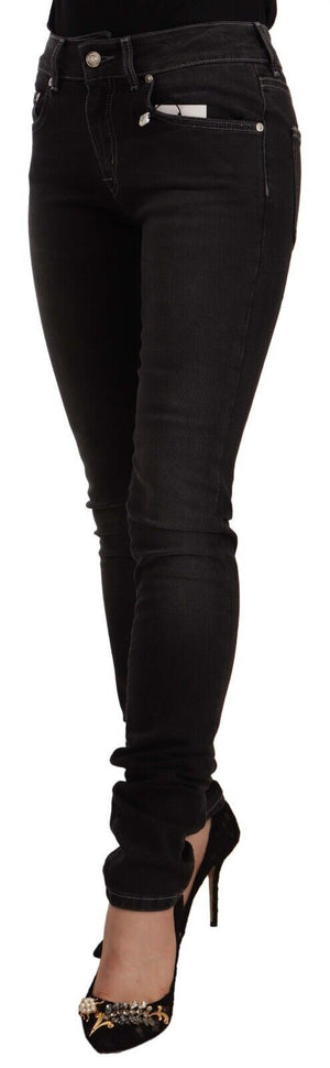 Schwarze Skinny-Slim-Fit-Jeans aus Baumwolle mit mittlerer Taille