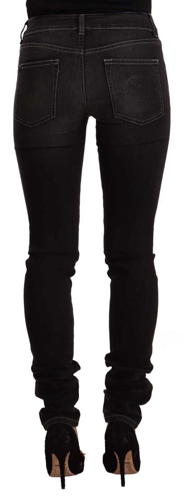 Schwarze Skinny-Slim-Fit-Jeans aus Baumwolle mit mittlerer Taille