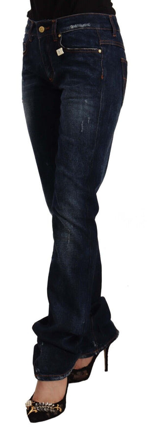 Dunkelblaue, verwaschene Straight-Jeans aus Baumwolldenim mit mittlerer Taille