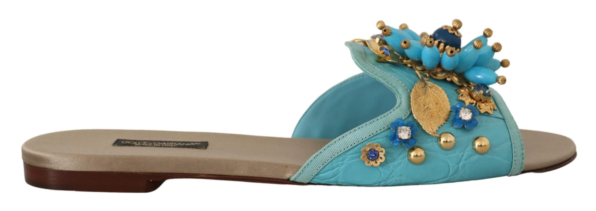 Blaue Kristallsandalen aus exotischem Leder mit blauen Kristallen