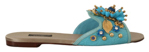 Blaue Kristallsandalen aus exotischem Leder mit blauen Kristallen