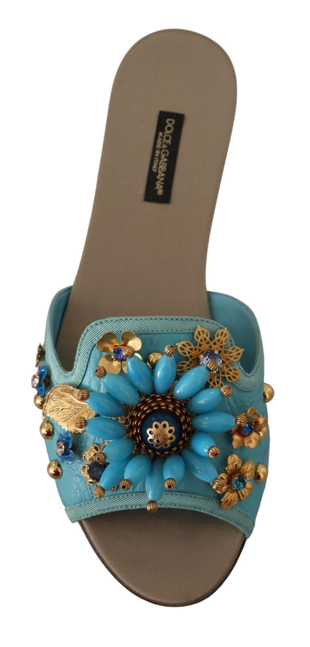 Blaue Kristallsandalen aus exotischem Leder mit blauen Kristallen