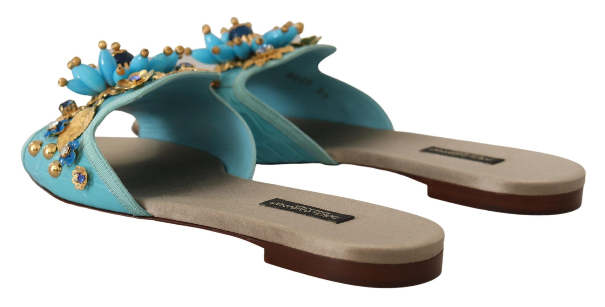 Blaue Kristallsandalen aus exotischem Leder mit blauen Kristallen
