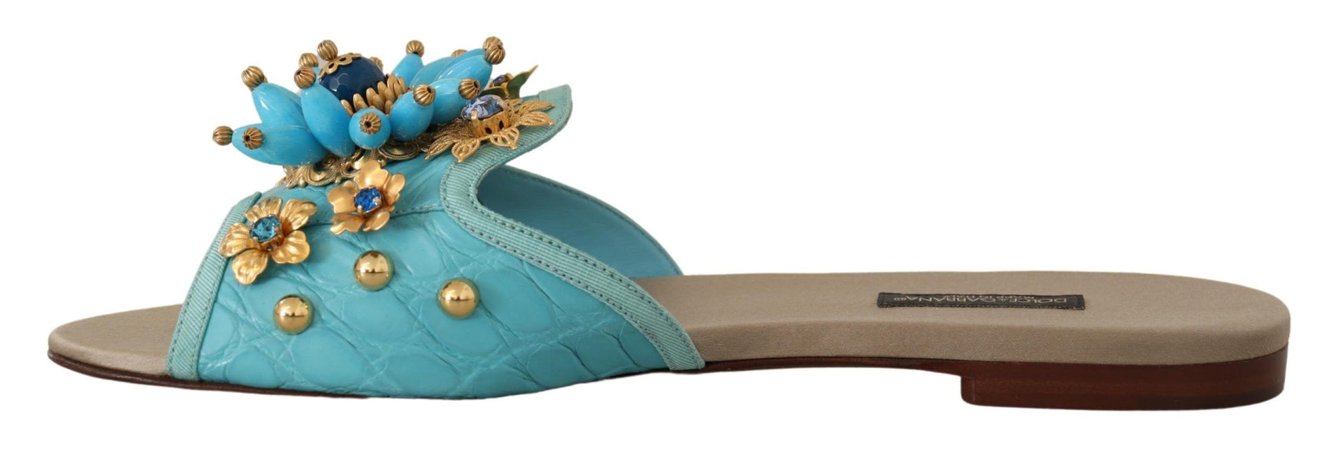 Blaue Kristallsandalen aus exotischem Leder mit blauen Kristallen