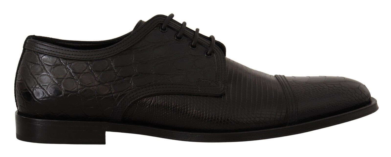 Schwarze, formelle Derby-Schuhe aus exotischem Leder zum Schnüren