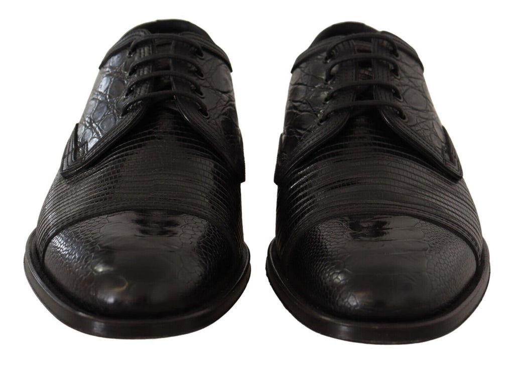 Schwarze, formelle Derby-Schuhe aus exotischem Leder zum Schnüren