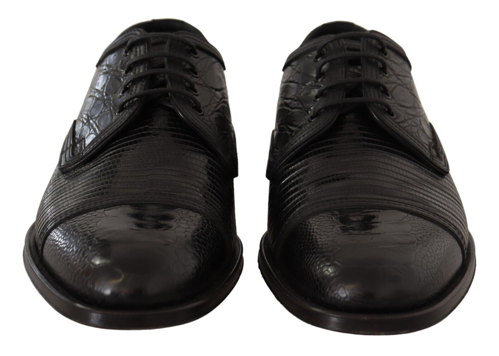 Schwarze, formelle Derby-Schuhe aus exotischem Leder zum Schnüren