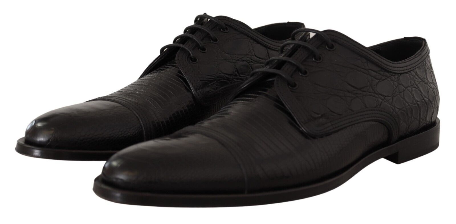 Schwarze, formelle Derby-Schuhe aus exotischem Leder zum Schnüren